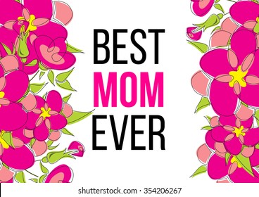 Beautiful greeting card of floral wreath and inspiration "Love you". Bright illustration, can be used as greeting card, invitations for wedding,birthday, cute summer background