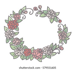 Beautiful greeting card with floral wreath. Decorative frame