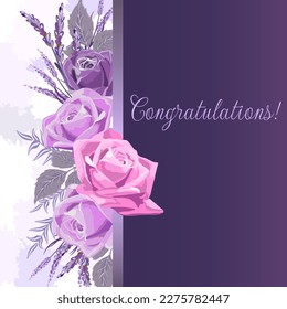 Beautiful greeting card with flowers.Vector illustration with a bouquet of flowers and text in the decor on a colored background.