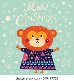 Beautiful greeting card with funny monkey