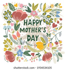 Beautiful greeting card "Happy mother's day". Bright illustration, can be used as creating card,invitation card for wedding,birthday and other holiday and cute summer background.