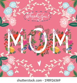 Beautiful greeting card "Happy mother's day". Bright illustration, can be used as creating card,invitation card for wedding,birthday and other holiday and cute summer background.