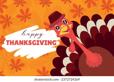 Beautiful greeting card for Happy Thanksgiving Day with cute tur