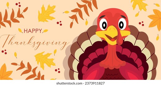 Beautiful greeting card for Happy Thanksgiving Day with cute tur