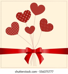 beautiful greeting card happy Valentine's day.five of hearts and a ribbon bow. pattern for greeting or invitation. vector illustration