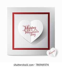 Beautiful greeting card with Happy Valentines Day Typography design,Light White Heart Paper Cut style on White background,modern and wedding card concept.vector illustration.