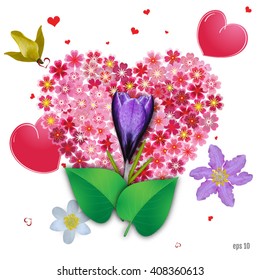 Beautiful greeting card with heart and leaves. Happy Mothers day. Vector Art, Stock Vector