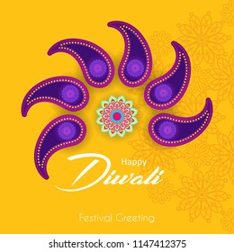 Beautiful greeting card for Hindu community festival Diwali,Diwali festival holiday design with paper cut style of Indian Rangoli