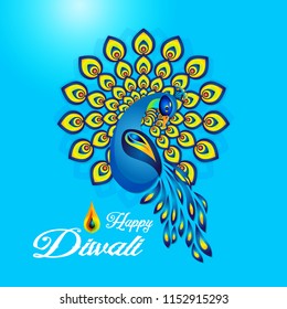 Beautiful greeting card for Hindu community festival Diwali,Diwali festival holiday design with Peacock design