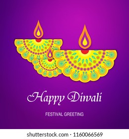 Beautiful greeting card for Hindu community festival Diwali / Happy Diwali - traditional Indian festival colorful background with lamp.