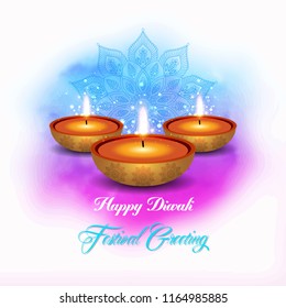Beautiful greeting card for Hindu community festival Diwali / Happy Diwali - traditional Indian festival colorful background with lamp.