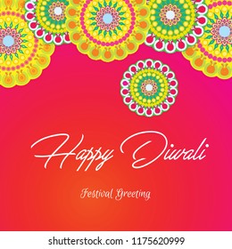 Beautiful greeting card for Hindu community festival Diwali,Diwali festival holiday design with paper cut style of Indian Rangoli
