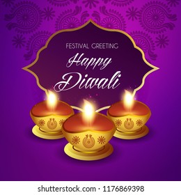 Beautiful greeting card for Hindu community festival Diwali / Happy Diwali - traditional Indian festival colorful background with lamp.
