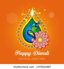 Beautiful greeting card for Hindu community festival Diwali,Diwali festival holiday design with Peacock design