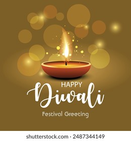 Beautiful greeting card for Hindu community festival Diwali, Happy Diwali - traditional Indian festival colorful background with lamp.