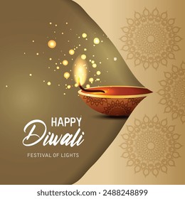 Beautiful greeting card for Hindu community festival Diwali, Happy Diwali - traditional Indian festival colorful background with lamp.