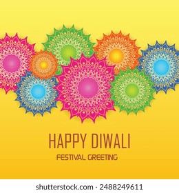 Hermosa tarjeta de felicitación para el festival comunitario hindú Diwali, diseño de vacaciones del festival de Diwali con el Diseño gráfico de Diwali para la celebración del festival de Diwali en la India.