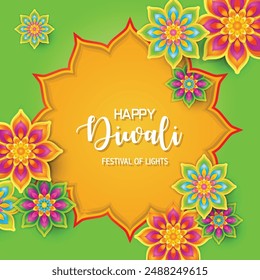 Hermosa tarjeta de felicitación para el festival comunitario hindú Diwali, diseño de vacaciones del festival de Diwali con el Diseño gráfico de Diwali para la celebración del festival de Diwali en la India.