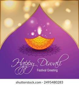 Beautiful greeting card for Hindu community festival Diwali, Happy Diwali - traditional Indian festival colorful background with Beautiful Burning Diya..
