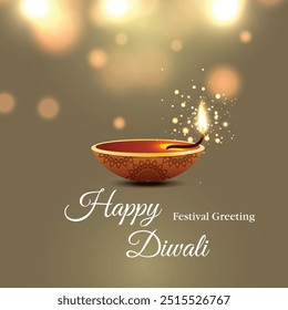 Hermosa tarjeta de felicitación para el festival de la comunidad hindú Diwali, ilustración de fondo del festival Happy Diwali, Diseño gráfico Diwali para la celebración del festival Diwali en la India.