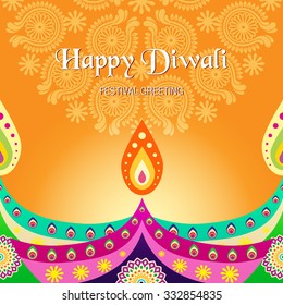 Beautiful greeting card for Hindu community festival Diwali / Happy Diwali festival background illustration / Diwali graphic design for Diwali festival celebration in India 