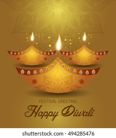 Beautiful greeting card for Hindu community festival Diwali  / Happy Diwali - traditional Indian festival colorful background with lamps.
