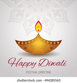 Beautiful greeting card for Hindu community festival Diwali  / Happy Diwali - traditional Indian festival colorful background with lamp.