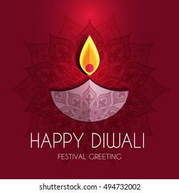 Beautiful greeting card for Hindu community festival Diwali / Happy Diwali - traditional Indian festival colorful background with lamp.