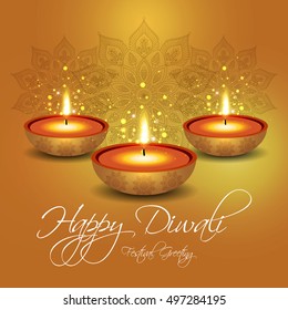 Beautiful greeting card for Hindu community festival Diwali / Happy Diwali - traditional Indian festival colorful background with lamp.

