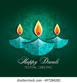 Beautiful greeting card for Hindu community festival Diwali / Happy Diwali - traditional Indian festival colorful background with lamp.

