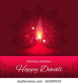 Beautiful greeting card for Hindu community festival Diwali, Happy Diwali - traditional Indian festival colorful background with lamp.