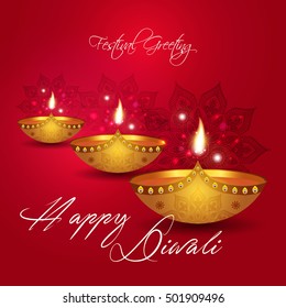 Beautiful greeting card for Hindu community festival Diwali, Happy Diwali - traditional Indian festival colorful background with lamp.

