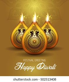 Beautiful greeting card for Hindu community festival Diwali, Happy Diwali - traditional Indian festival colorful background with lamp.