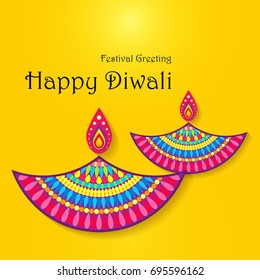 Beautiful greeting card for Hindu community festival Diwali / Happy Diwali - traditional Indian festival colorful background with lamp.
