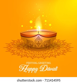 Beautiful greeting card for Hindu community festival Diwali / Happy Diwali - traditional Indian festival colorful background with lamp.