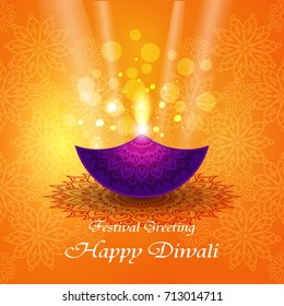 Beautiful greeting card for Hindu community festival Diwali / Happy Diwali - traditional Indian festival colorful background with lamp