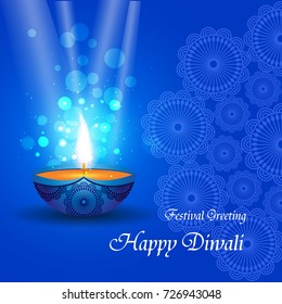 Beautiful greeting card for Hindu community festival Diwali, Happy Diwali - traditional Indian festival colorful background with lamp