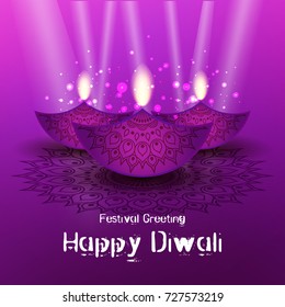 Beautiful greeting card for Hindu community festival Diwali / Happy Diwali - traditional Indian festival colorful background with lamp.