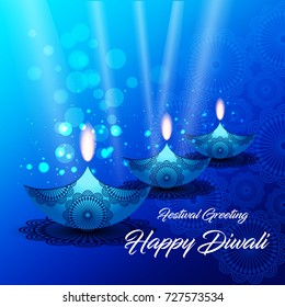 Beautiful greeting card for Hindu community festival Diwali / Happy Diwali - traditional Indian festival colorful background with lamp.