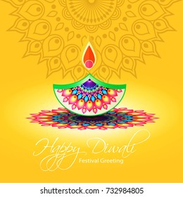Beautiful greeting card for Hindu community festival Diwali / Happy Diwali - traditional Indian festival colorful background with lamp.
