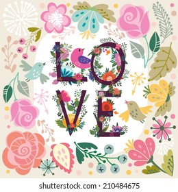 Beautiful greeting card "I love you"/cute gentle collection. Bright illustration, can be used as creating card,invitation card for wedding, birthday and other holiday and cute summer background.