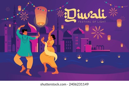 Hermosa tarjeta de saludo para la fiesta india Diwali (Festival de l)