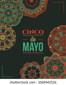 Beautiful greeting card, invitation for Cinco de Mayo festival. Design concept for Mexican fiesta holiday with ornate mandala. Vector illustration