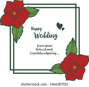 Beautiful greeting card, invitation card, template of happy wedding, design of cute wreath frame. Vector