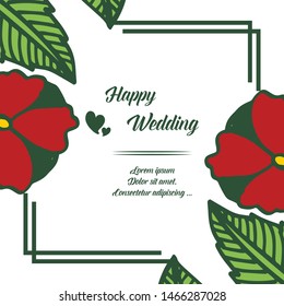 Beautiful greeting card, invitation card, template of happy wedding, design of cute wreath frame. Vector