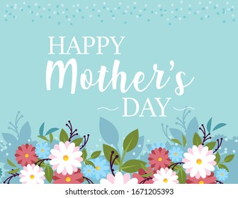 beautiful greeting card with label happy mothers day vector illustration design