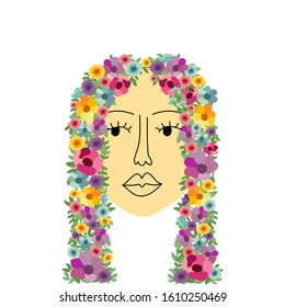 Beautiful greeting card for Mother's Day with cartoon character of mom or grandmom with flowers in modern style, vector illustration