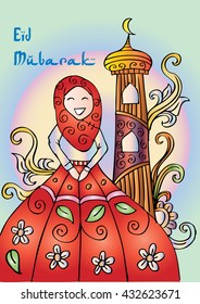 Beautiful greeting card with Muslim woman in hijab