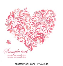 Beautiful greeting card with pink floral heart