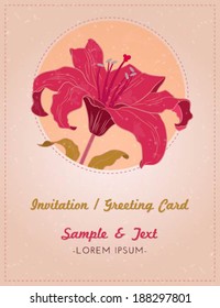 Beautiful greeting card with pink lily